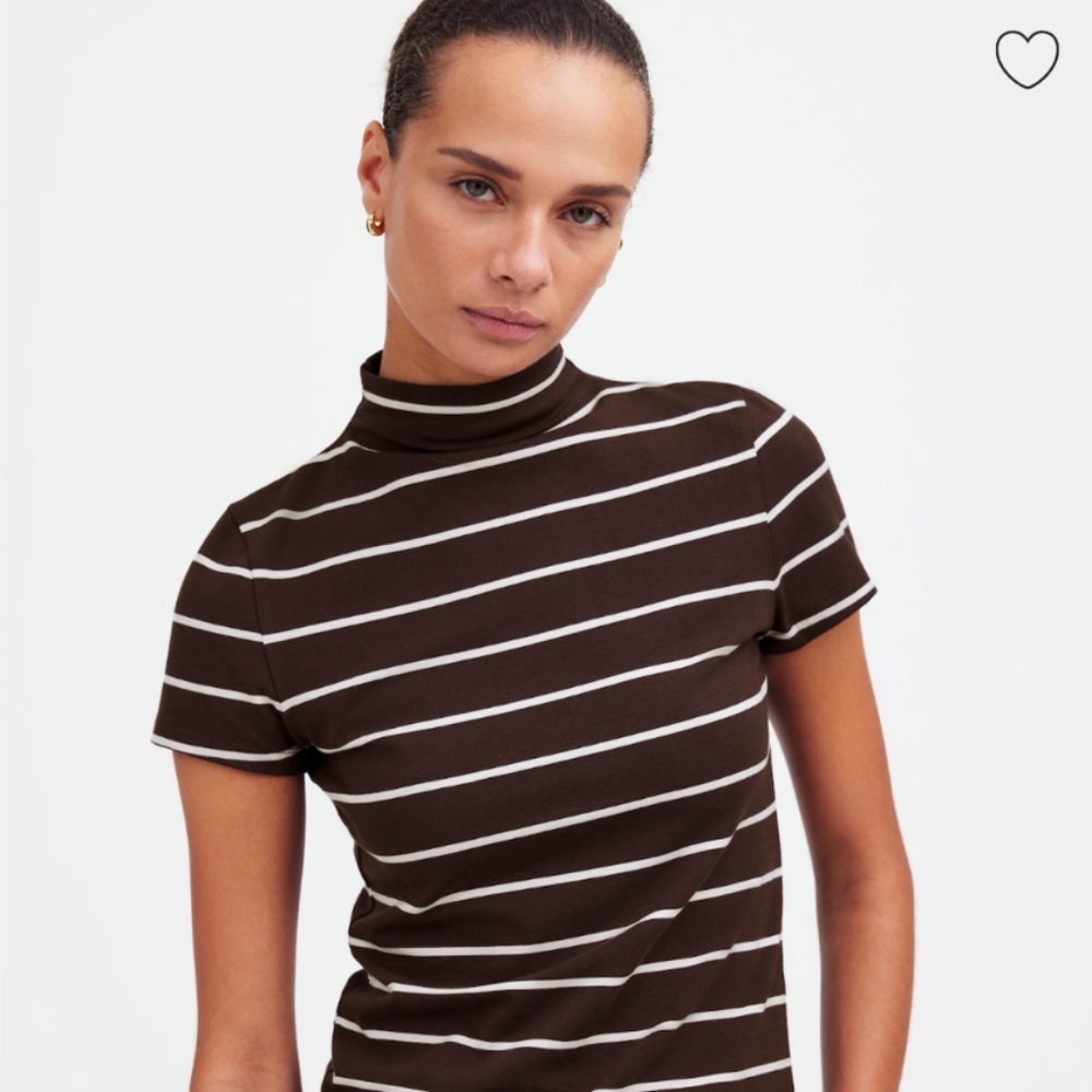 Madewell Short Sleeve Mockneck Tee in Dark Carob Stripe (XS)